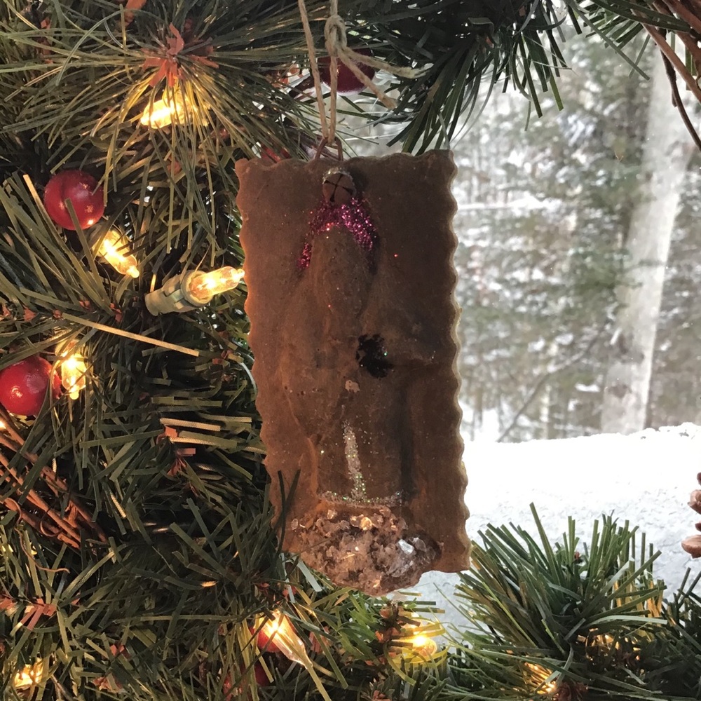 Prim Blackened Beeswax Round Snowman Ornament